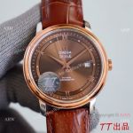 Swiss Quality Copy Omega De Ville Co-Axial Watch 8215 Movement Chocolate Dial Leather Strap